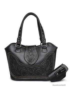 Western Tote Bag for Women Tooled Faux Leather Shoulder Handbag with Zipper